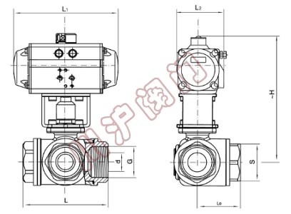 內(nèi)螺紋氣動三通球閥結構圖